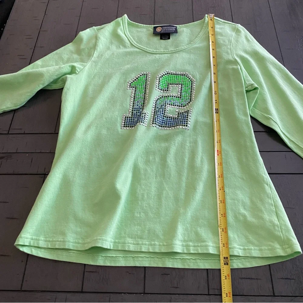 VTG Christine Alexander Bedazzled "12" Women's Green Top‎ Size M - Picture 10 of 13